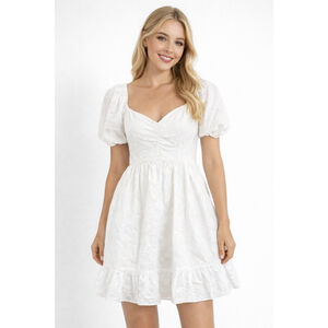 Women's D&M White Eyelet Puff Sleeve Mini Dress M